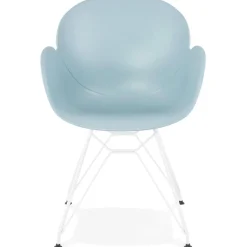 Chaise moderne 'FIDJI' bleue avec pieds en métal blanc