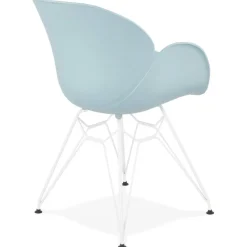 Chaise moderne 'FIDJI' bleue avec pieds en métal blanc