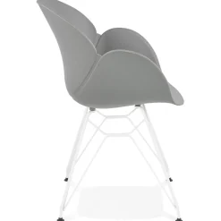 Chaise moderne 'FIDJI' grise avec pieds en métal blanc