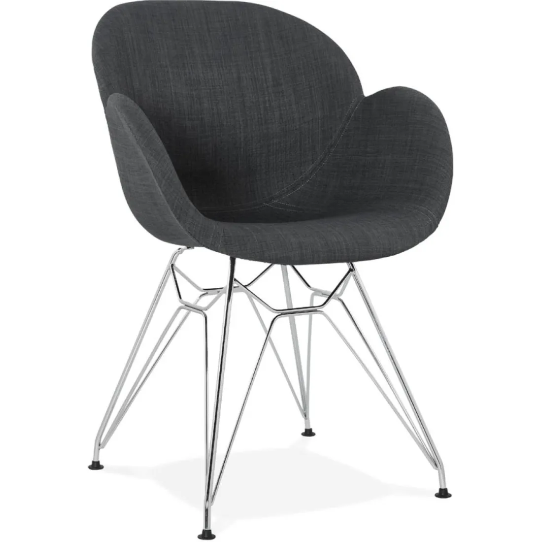Chaise moderne 'ORIGAMI' en tissu gris foncé avec pieds en métal chromé