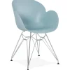 Chaise moderne 'UNAMI' bleue en matière plastique avec pieds en métal chromé