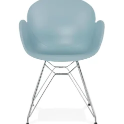 Chaise moderne 'UNAMI' bleue en matière plastique avec pieds en métal chromé