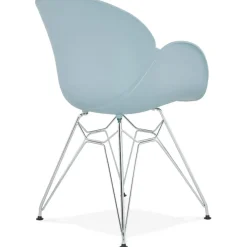 Chaise moderne 'UNAMI' bleue en matière plastique avec pieds en métal chromé