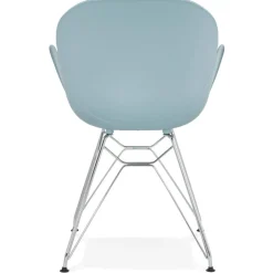 Chaise moderne 'UNAMI' bleue en matière plastique avec pieds en métal chromé
