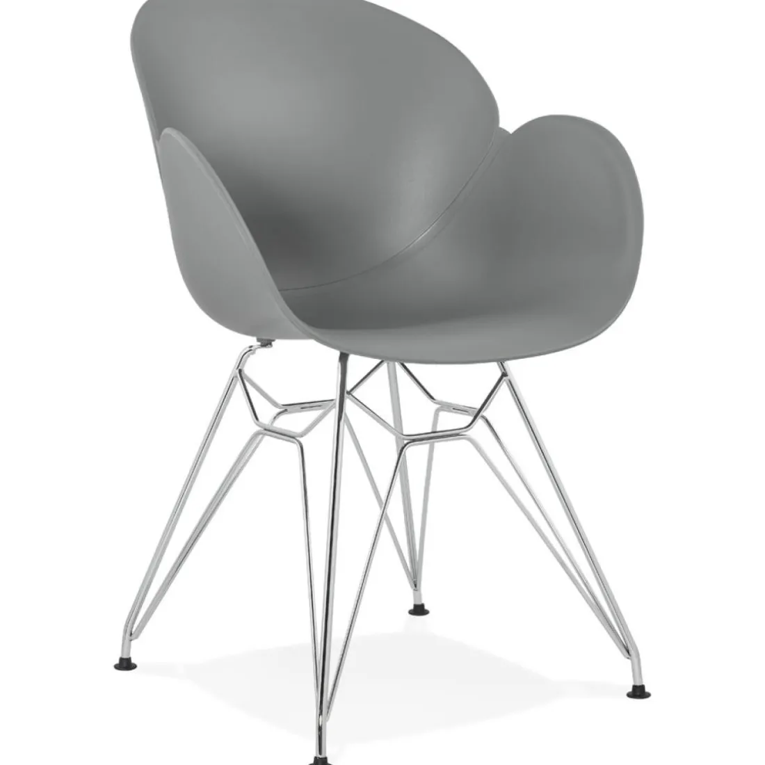 Chaise moderne 'UNAMI' grise en matière plastique avec pieds en métal chromé