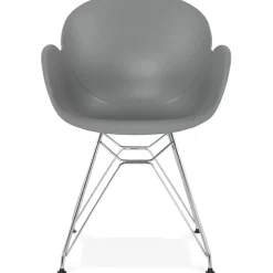 Chaise moderne 'UNAMI' grise en matière plastique avec pieds en métal chromé