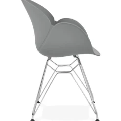 Chaise moderne 'UNAMI' grise en matière plastique avec pieds en métal chromé