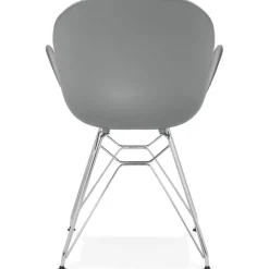 Chaise moderne 'UNAMI' grise en matière plastique avec pieds en métal chromé