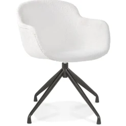 Chaise pivotante avec accoudoirs 'NOCTURN' en tissu bouclé blanc et métal noir