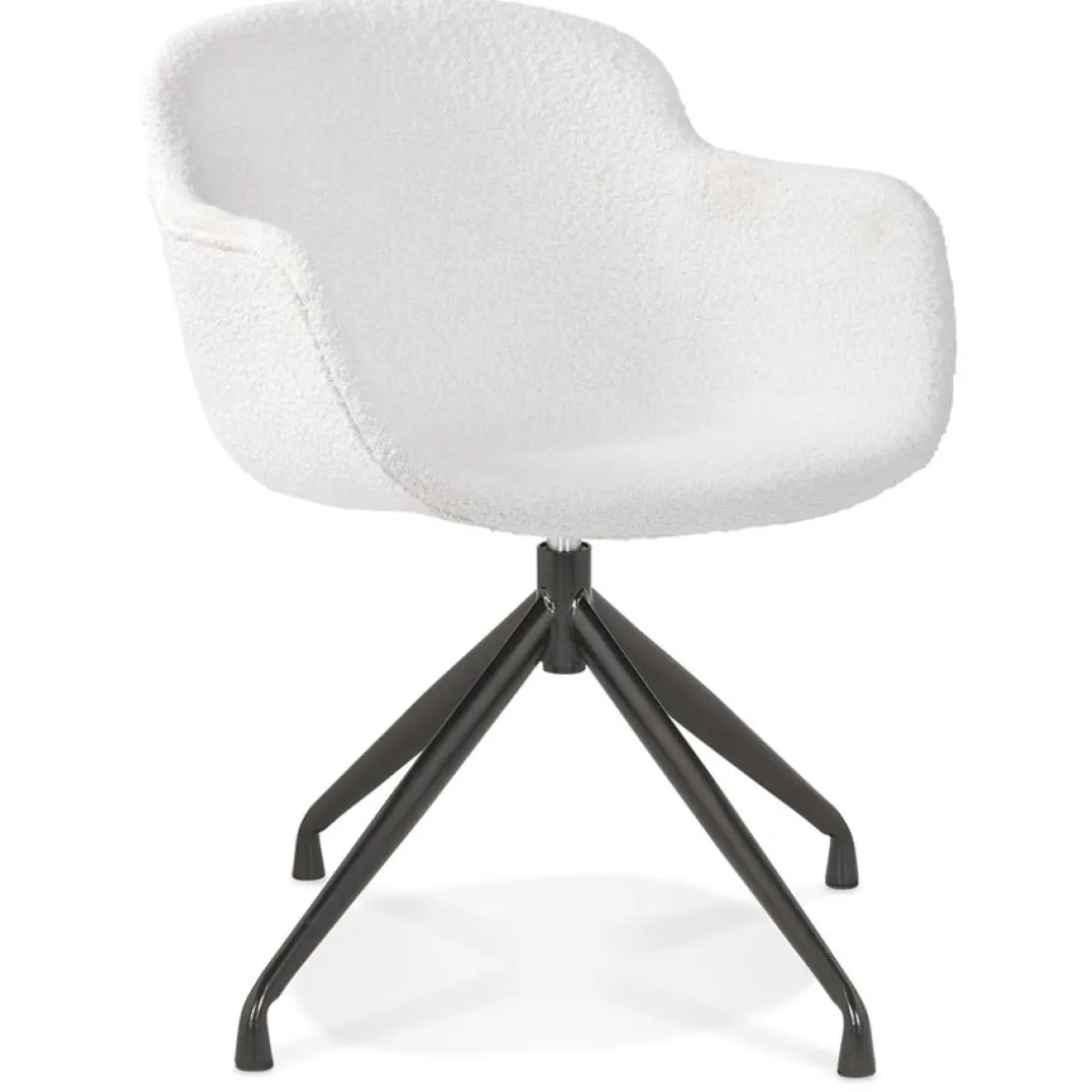 Chaise pivotante avec accoudoirs 'NOCTURN' en tissu bouclé blanc et métal noir