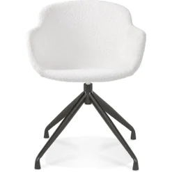 Chaise pivotante avec accoudoirs 'NOCTURN' en tissu bouclé blanc et métal noir