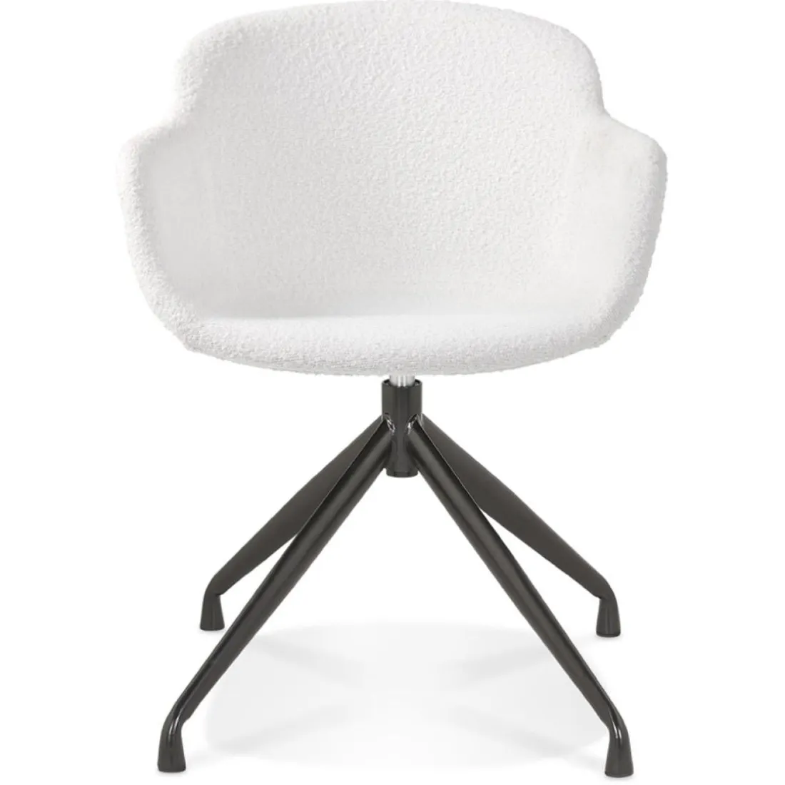 Chaise pivotante avec accoudoirs 'NOCTURN' en tissu bouclé blanc et métal noir