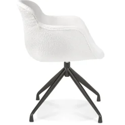Chaise pivotante avec accoudoirs 'NOCTURN' en tissu bouclé blanc et métal noir