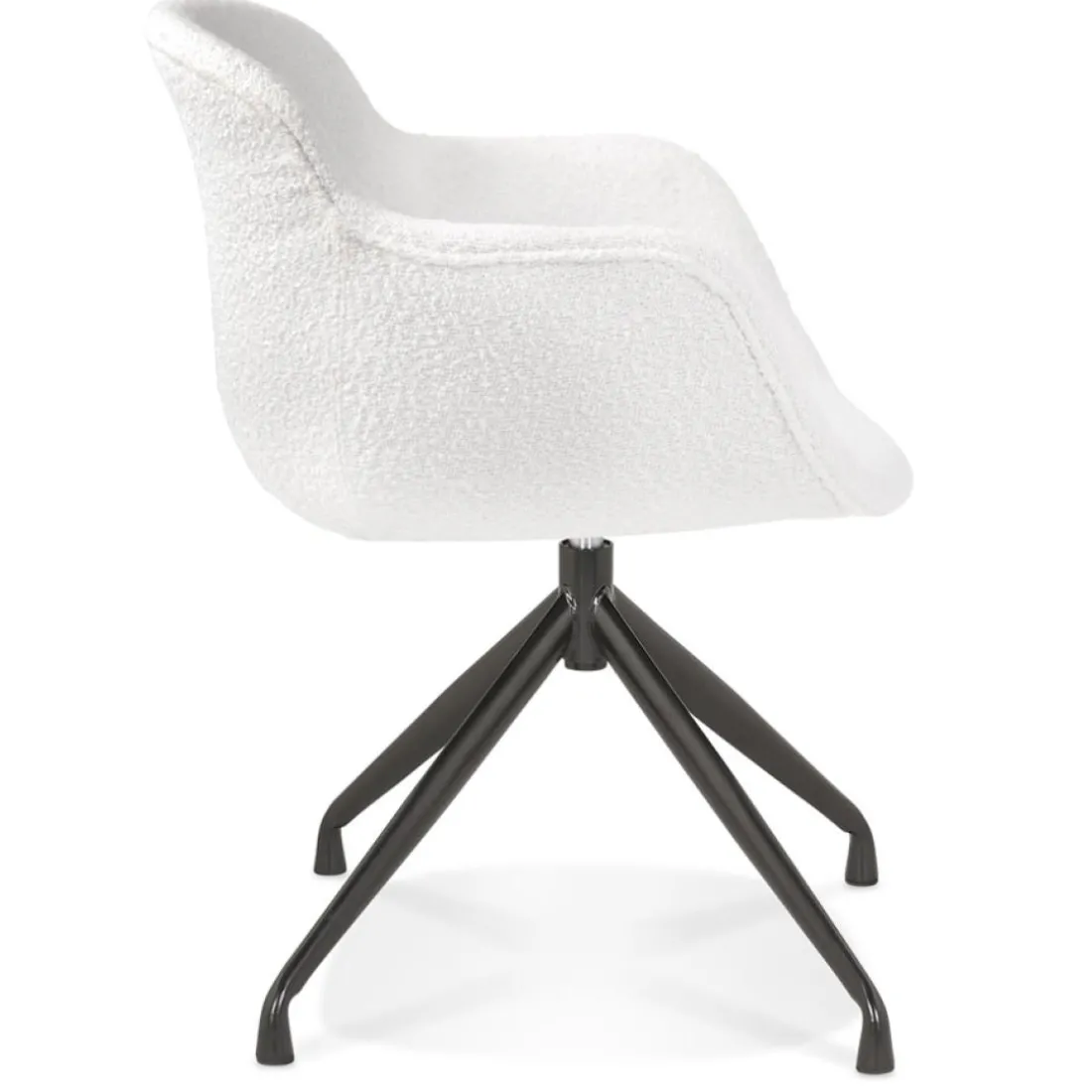 Chaise pivotante avec accoudoirs 'NOCTURN' en tissu bouclé blanc et métal noir