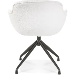 Chaise pivotante avec accoudoirs 'NOCTURN' en tissu bouclé blanc et métal noir