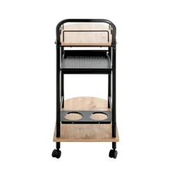 Chariot de cuisine en métal noir et étagères décor chêne clair