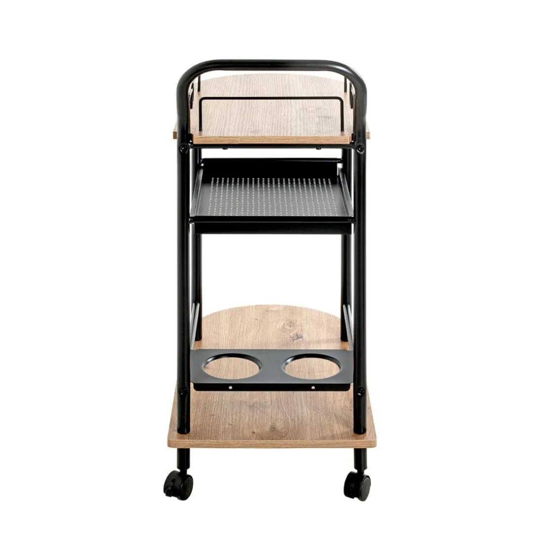 Chariot de cuisine en métal noir et étagères décor chêne clair