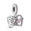 Charm Double Pendant Cœur gravé & Cœur Mum cristaux Rose Pandora Passions - Argent