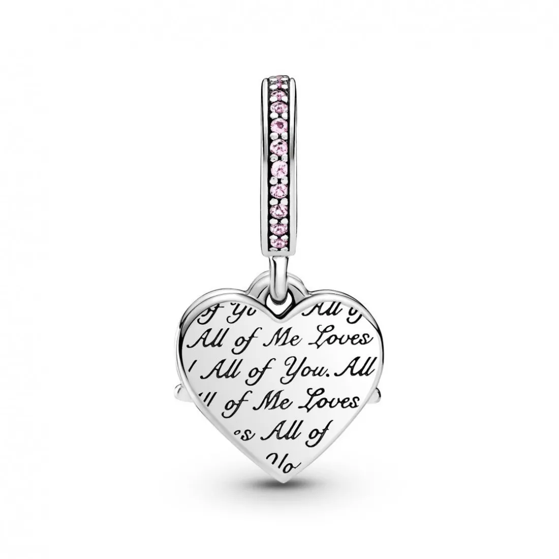 Charm Double Pendant Cœur gravé & Cœur Mum cristaux Rose Pandora Passions - Argent