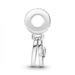 Charm Double Pendant Cœur gravé & Cœur Mum cristaux Rose Pandora Passions - Argent