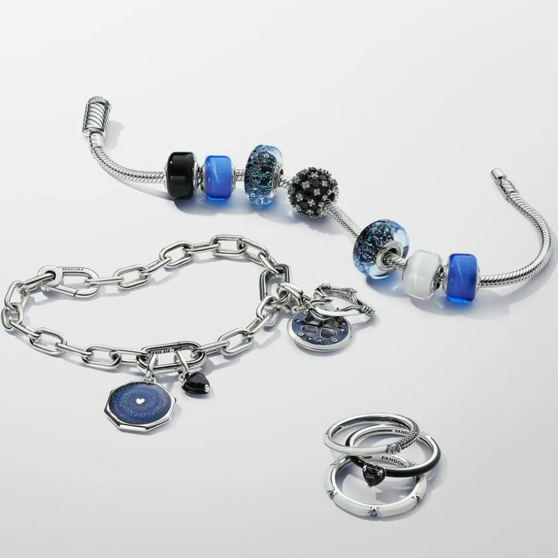 Charm Océan Verre de Murano Bleu Foncé Ondulé Pandora Colours - Argent