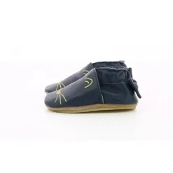 Chausson Bebe Mixte en cuir bleu marine