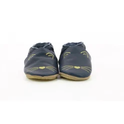 Chausson Bebe Mixte en cuir bleu marine