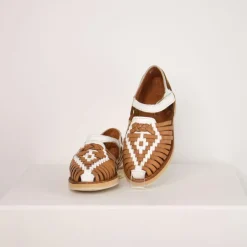 Chaussure en cuir tressé Alegria camel/blanc