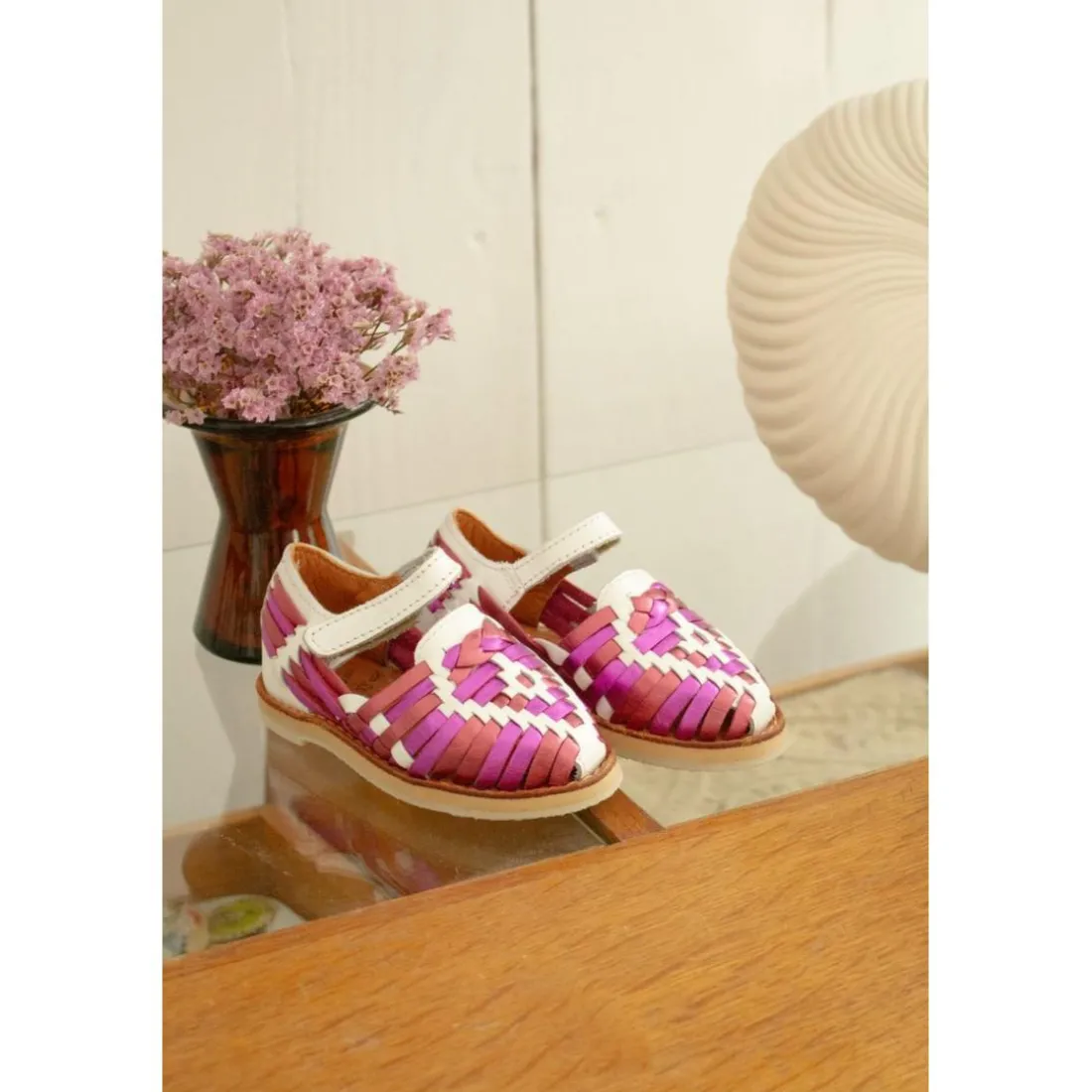 Chaussure en cuir tressé Alegria multi rose
