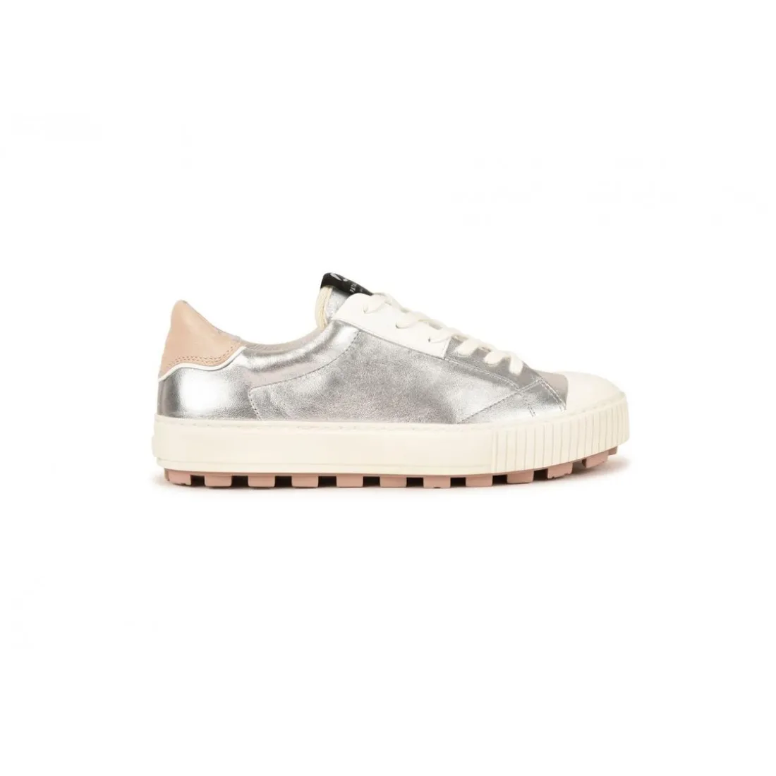 Chaussure Pataugas femme tendance avec une semelle crantée épaisse - Argent en cuir