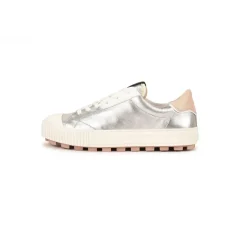 Chaussure Pataugas femme tendance avec une semelle crantée épaisse - Argent en cuir
