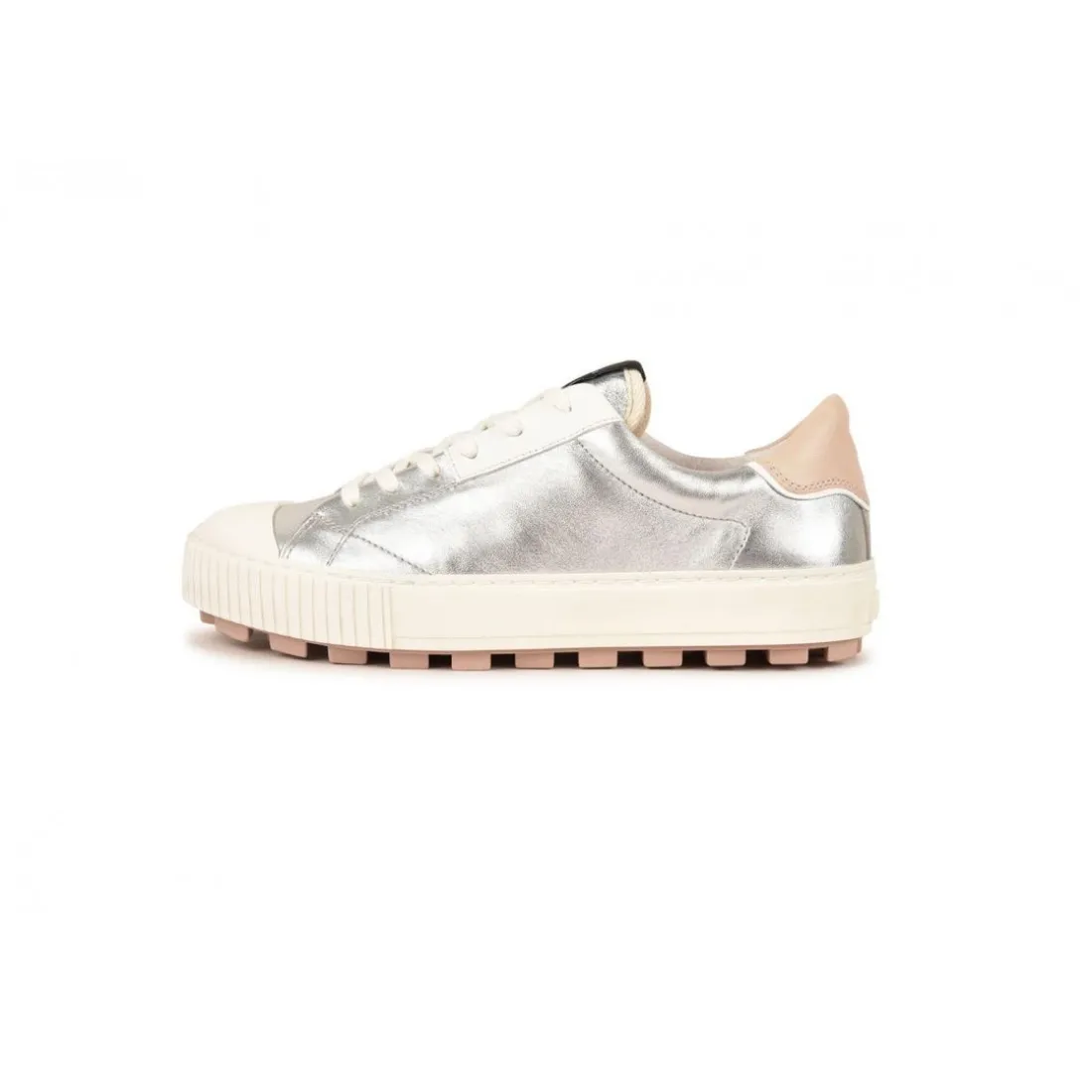 Chaussure Pataugas femme tendance avec une semelle crantée épaisse - Argent en cuir