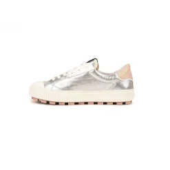 Chaussure Pataugas femme tendance avec une semelle crantée épaisse - Argent en cuir