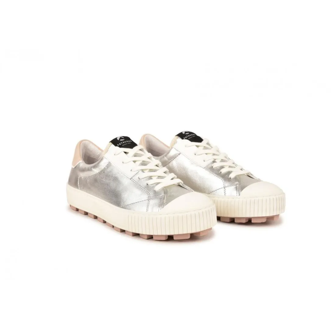 Chaussure Pataugas femme tendance avec une semelle crantée épaisse - Argent en cuir