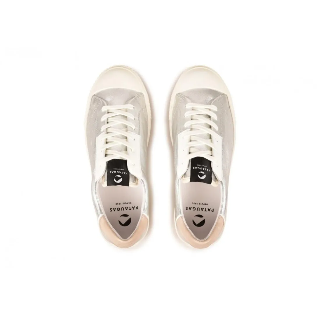 Chaussure Pataugas femme tendance avec une semelle crantée épaisse - Argent en cuir