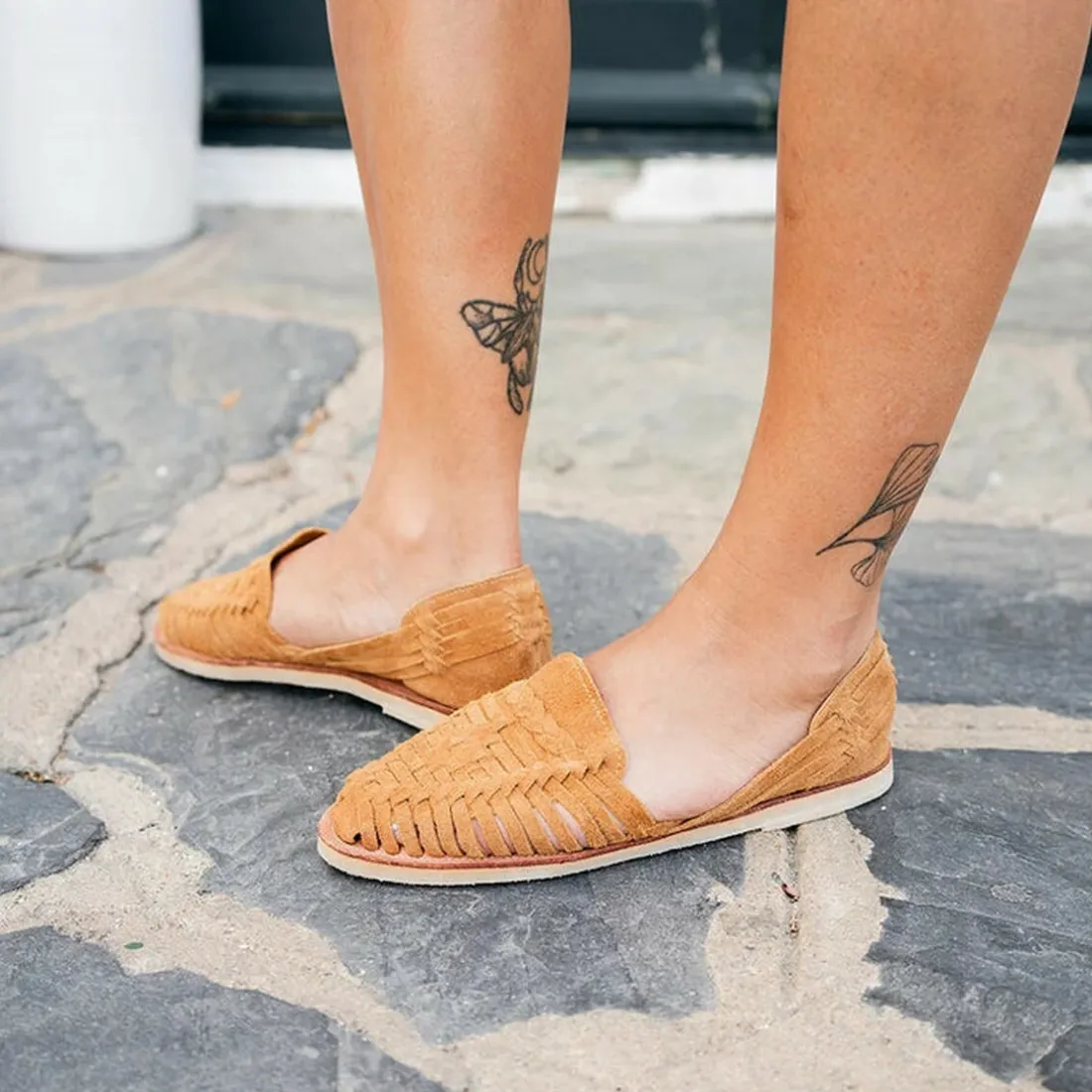 Chaussures cuir tressé femme Alègre suède camel