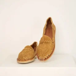 Chaussures cuir tressé femme Alègre suède camel