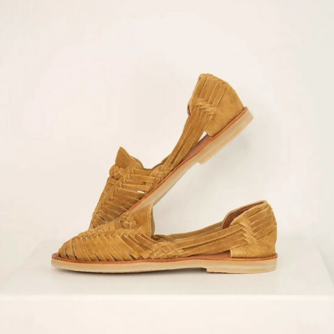 Chaussures cuir tressé femme Alègre suède camel