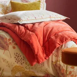 Chemin de lit en coton BYZANCE corail 90 x 240 cm
