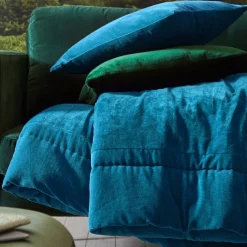 Chemin de lit en coton BYZANCE bleu paon 90 x 240 cm