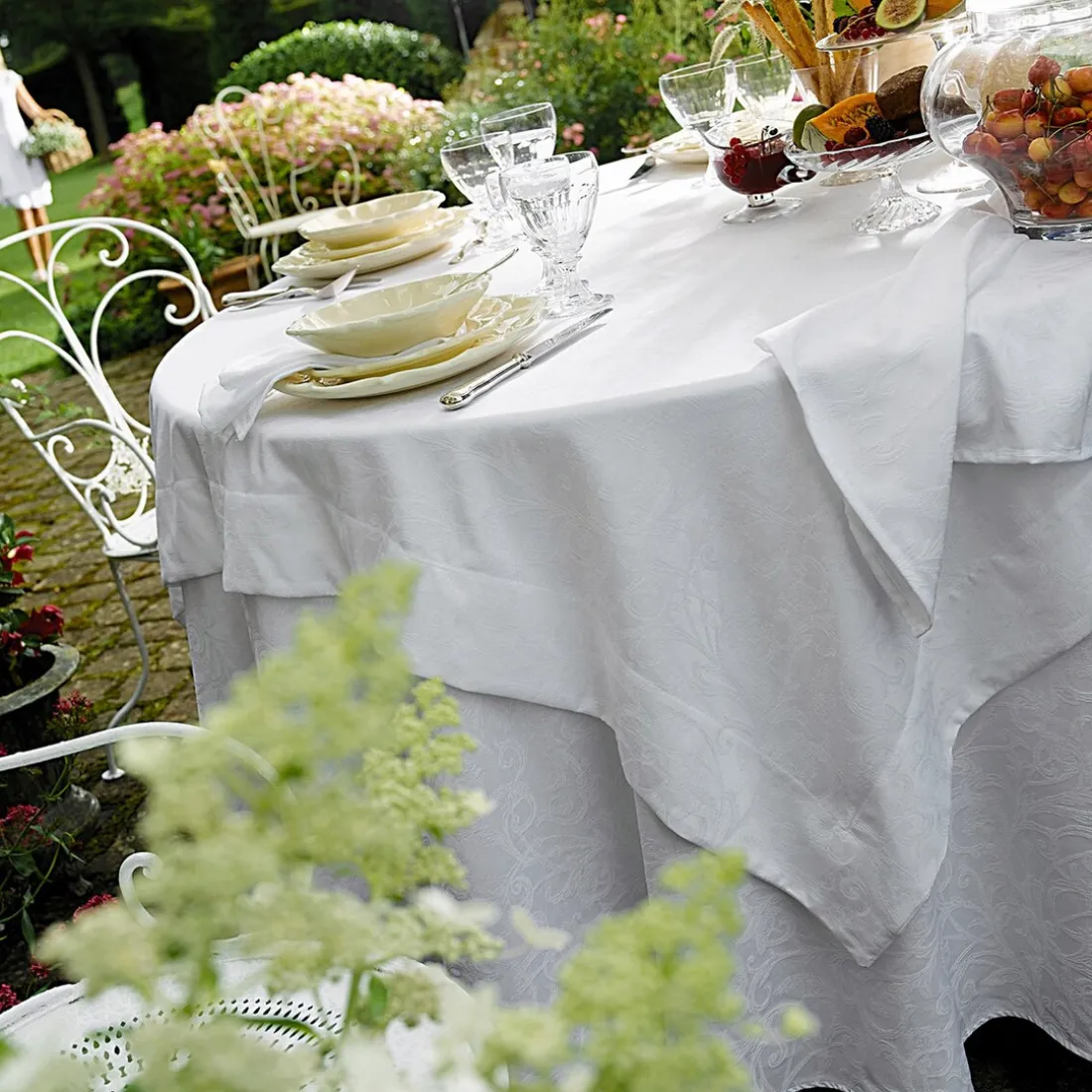 Chemin de table coton jacquard Ombelle Blanc des Vosges - Blanc