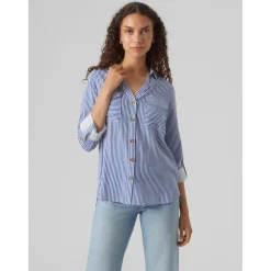 Chemise à manches avec revers - Bleue en viscose