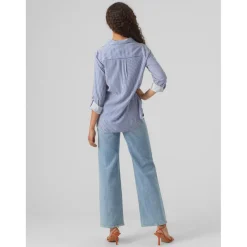 Chemise à manches avec revers - Bleue en viscose