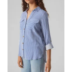 Chemise à manches avec revers - Bleue en viscose