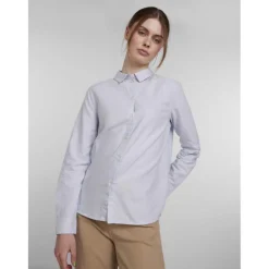 Chemise col boutonné manches longues bleu en coton