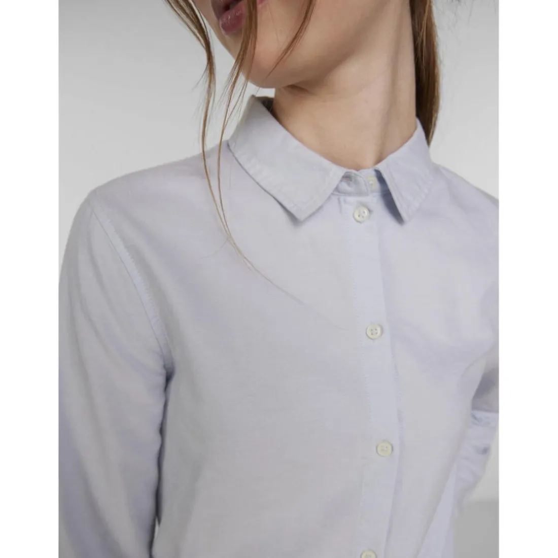 Chemise col boutonné manches longues bleu en coton
