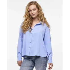 Chemise col boutonné manches longues bleu