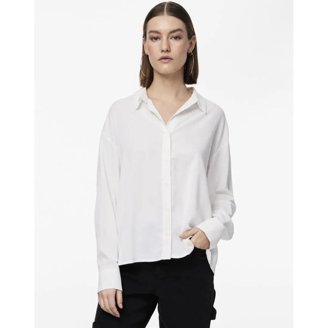Chemise col boutonné manches longues blanc