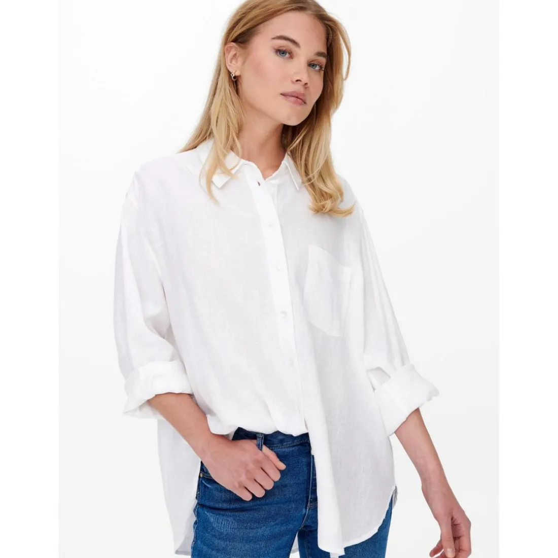 Chemise Col chemise Manches longues blanc en lin