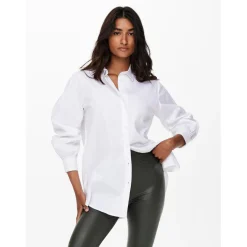 Chemise Col chemise Manches longues blanc en coton
